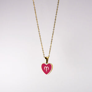 Colorful Jewelry / 18K Gold Plated / Star Sign Necklace / Stainless Steel / Heart Enamel Necklace / 12 Zodiac Necklace