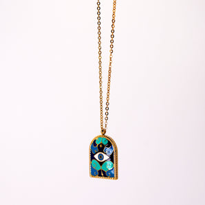 Blue Enamel Eye Necklace / Stainless Steel / Ancient Roman Necklace / Blue Arch Necklace / 18K Gold Plated